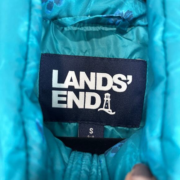 Lands’ End Blue Floral Packable Puffer Vest Women’s S — Après-Ski - Picture 5 of 8